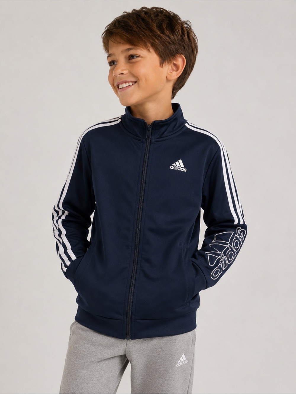 adidas Youth Navy Zip-Up Jacket with White 3-Stripes